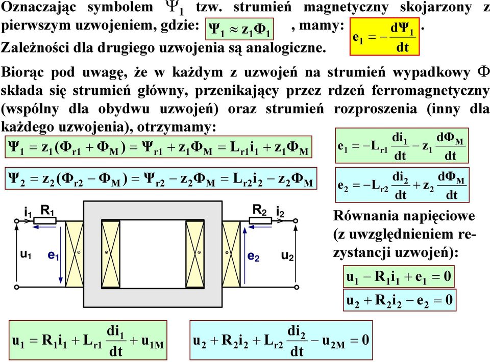 Biorąc pod uwagę, że w każdym uwojeń na strumień wypadkowy Φ składa się strumień główny, prenikający pre rdeń ferromagnetycny (wspólny dla