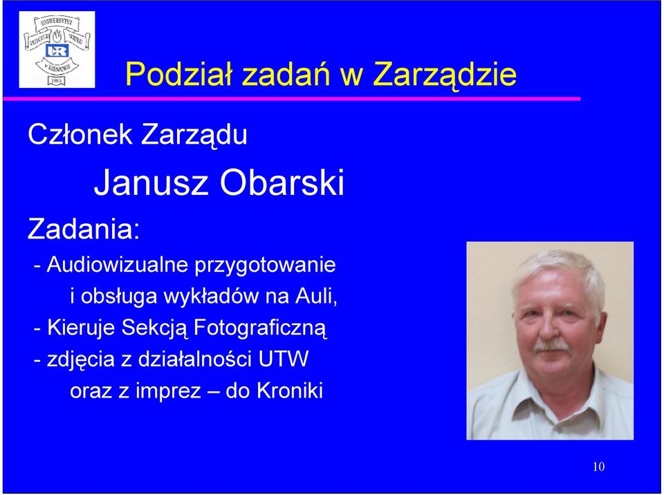 obsługa wykładów na Auli, - Kieruje Sekcją