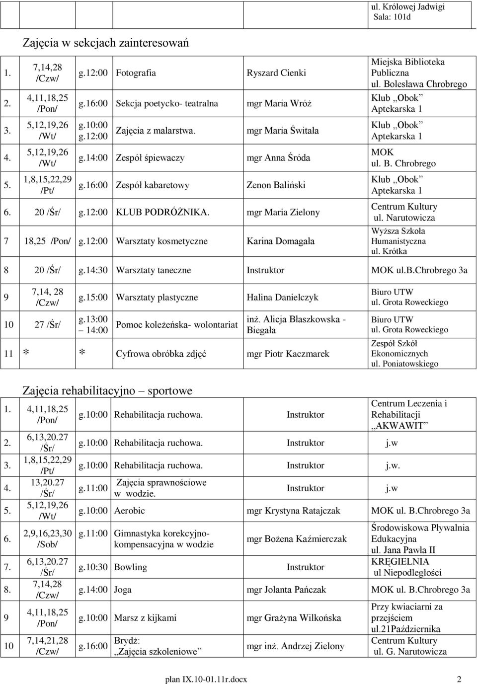 Alicja Błaszkowska - Biegała 11 * * Cyfrowa obróbka zdjęć mgr Piotr Kaczmarek Zajęcia rehabilitacyjno sportowe 1. 4,11,1,25...,13,20.2 1,,15,22,2 13,20.2 2,,1,23,30,13,20.2,14,2 4,11,1,25 g.