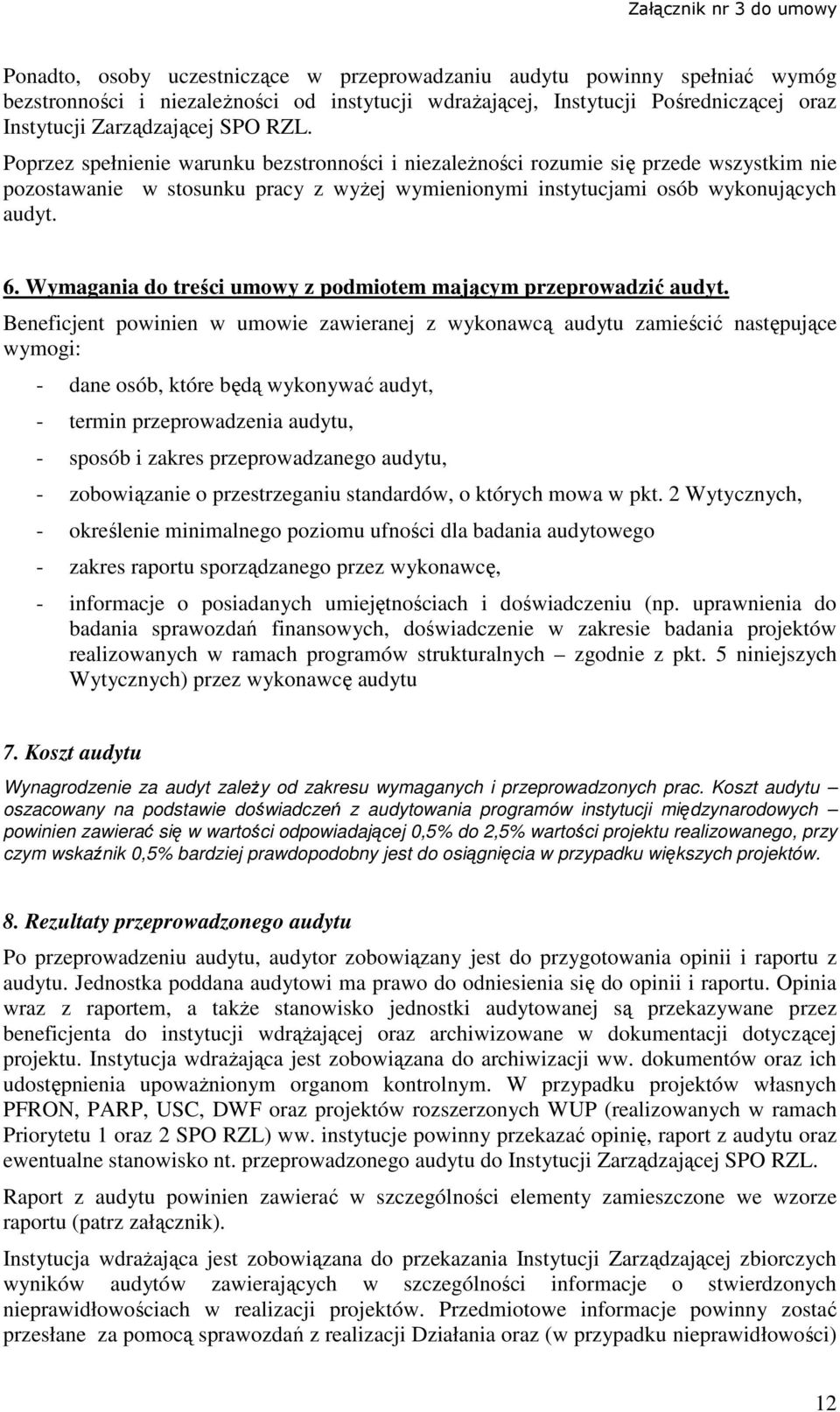 Wymagania do treści umowy z podmiotem mającym przeprowadzić audyt.