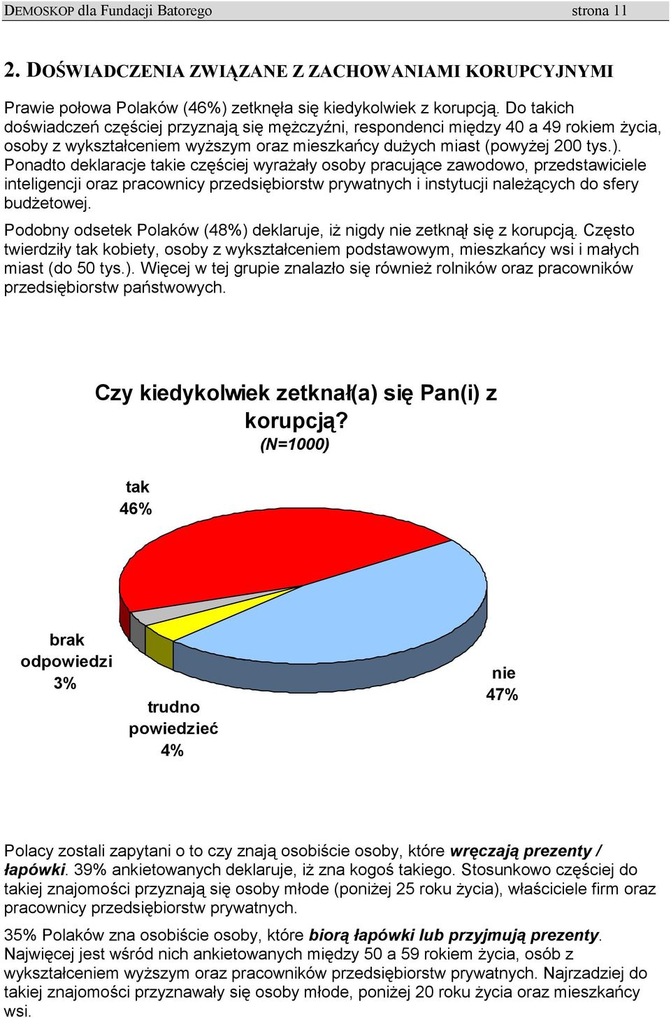 Ponadto deklaracje takie częściej wyrażały osoby pracujące zawodowo, przedstawiciele inteligencji oraz pracownicy przedsiębiorstw prywatnych i instytucji należących do sfery budżetowej.