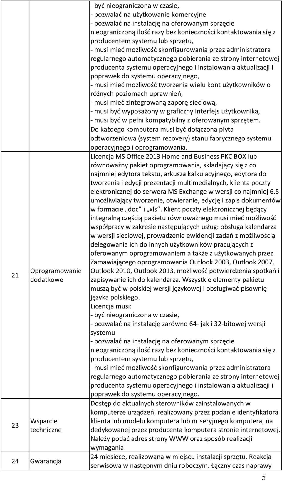 Do każdego komputera musi być dołączona płyta odtworzeniowa (system recovery) stanu fabrycznego systemu operacyjnego i oprogramowania.