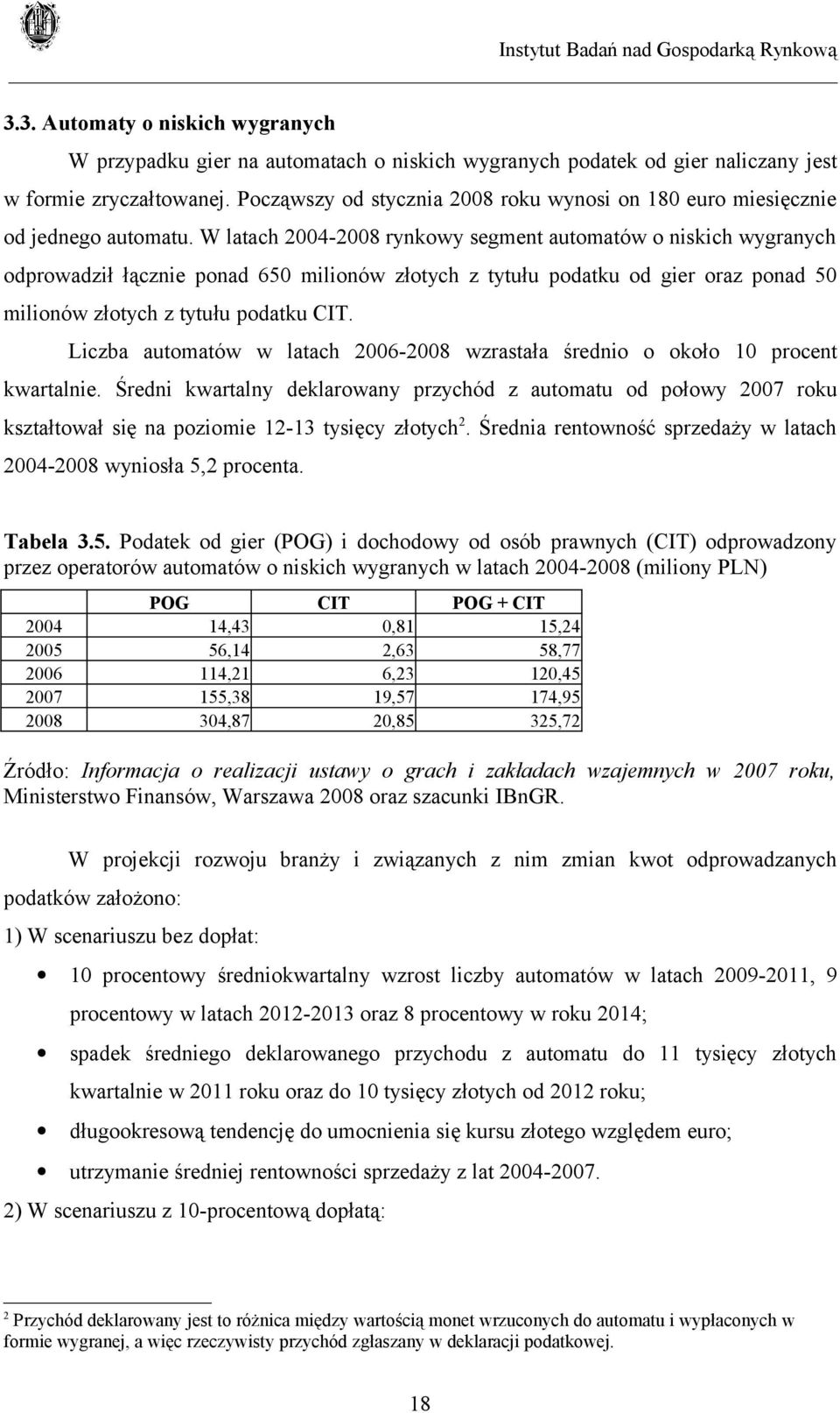 W latach 2004-2008 rynkowy segment automatów o niskich wygranych odprowadził łącznie ponad 650 milionów złotych z tytułu podatku od gier oraz ponad 50 milionów złotych z tytułu podatku CIT.