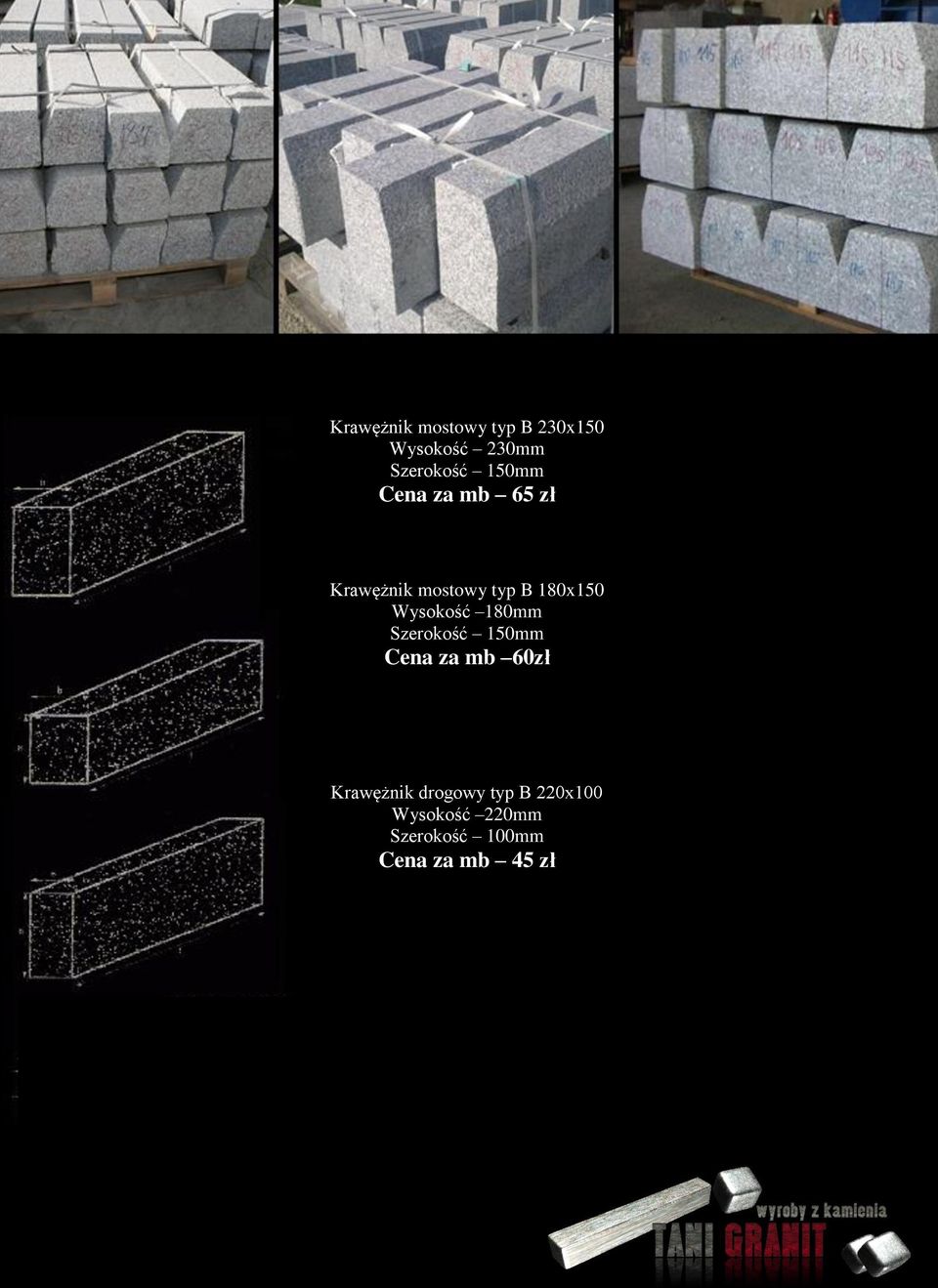 Wysokość 180mm Szerokość 150mm Cena za mb 60zł Krawężnik