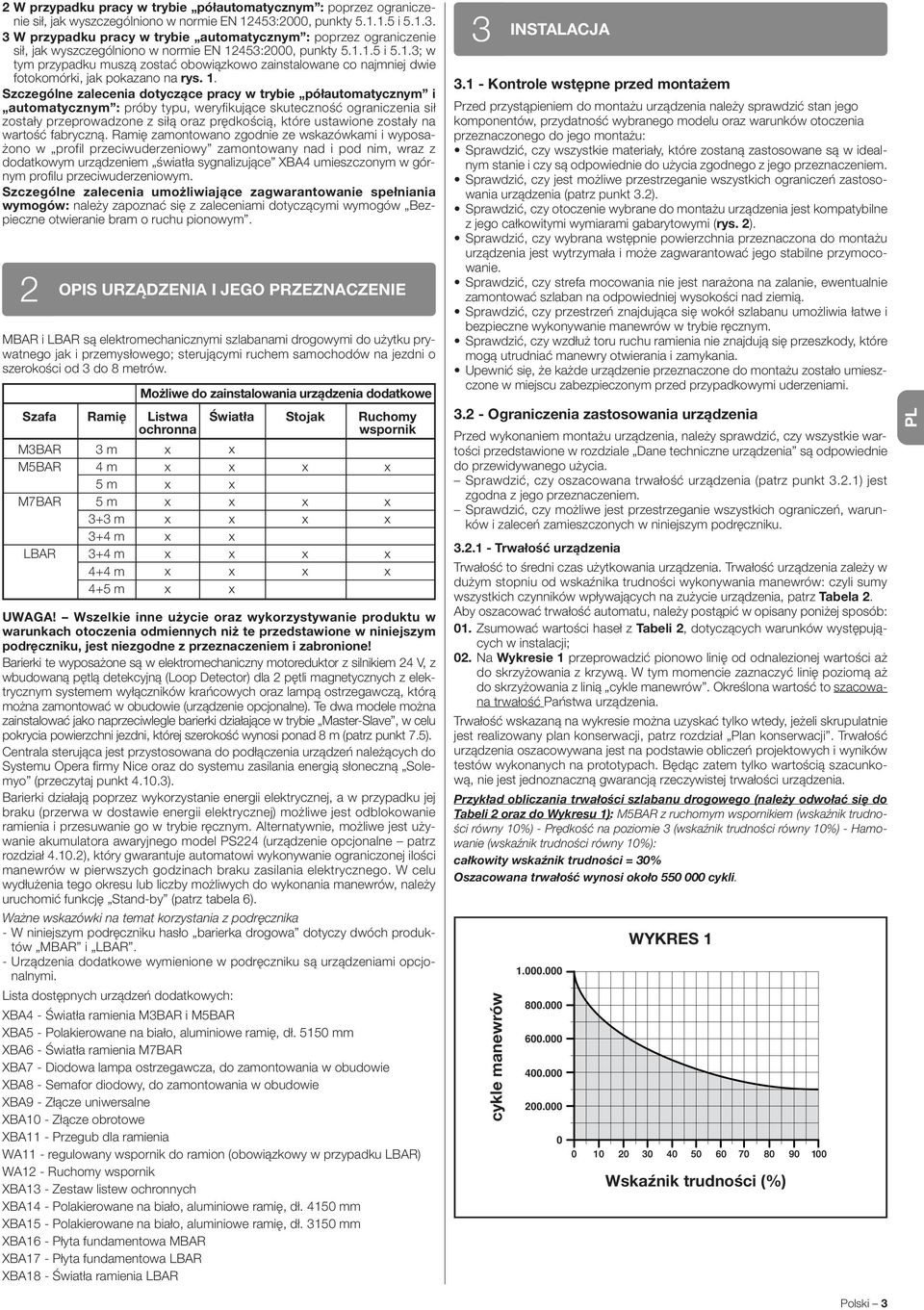 1. Szczególne zalecenia dotyczące pracy w trybie półautomatycznym i automatycznym : próby typu, weryfikujące skuteczność ograniczenia sił zostały przeprowadzone z siłą oraz prędkością, które