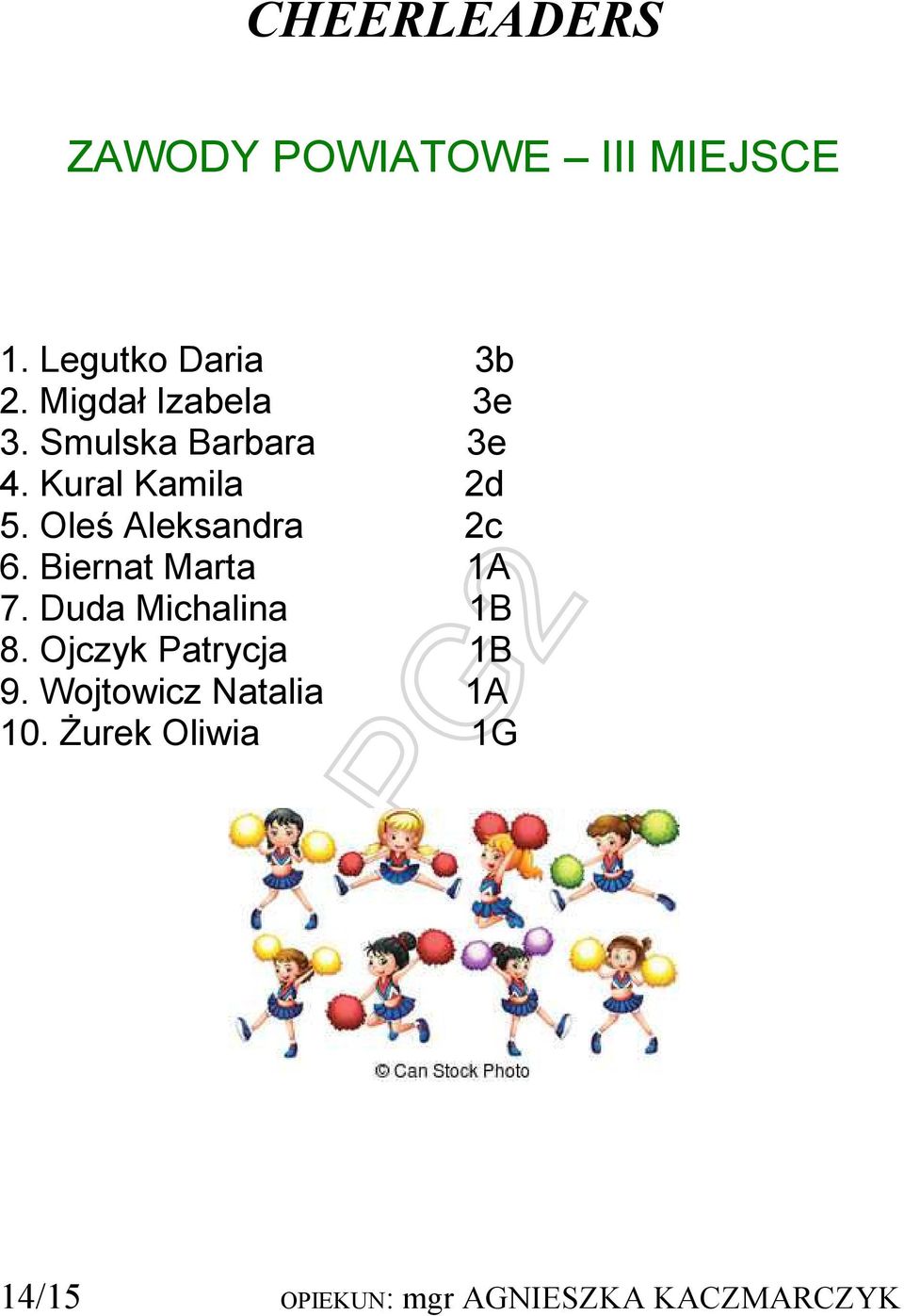 Oleś Aleksandra 2c 6. Biernat Marta 1A 7. Duda Michalina 1B 8.