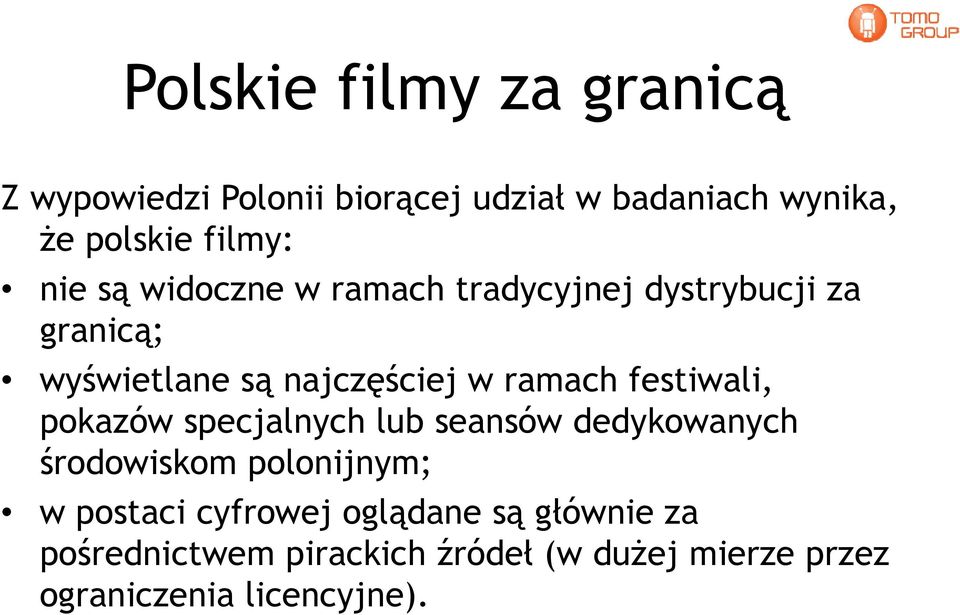 festiwali, pokazów specjalnych lub seansów dedykowanych środowiskom polonijnym; w postaci cyfrowej