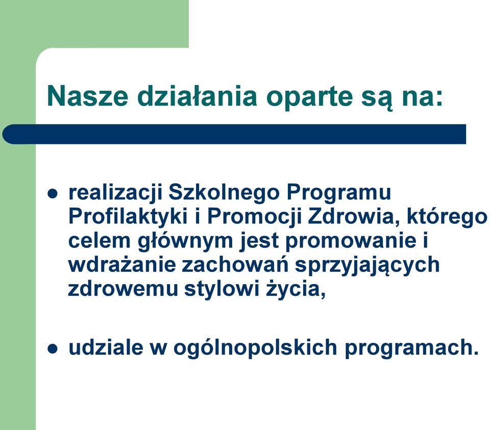 głównym jest promowanie i wdrażanie zachowań