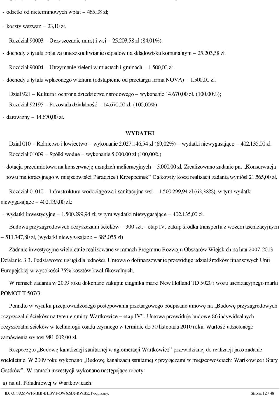 500,00 zł. - dochody z tytułu wpłaconego wadium (odstąpienie od przetargu firma NOVA) 1.500,00 zł. Dział 921 Kultura i ochrona dziedzictwa narodowego wykonanie 14.670,00 zł.