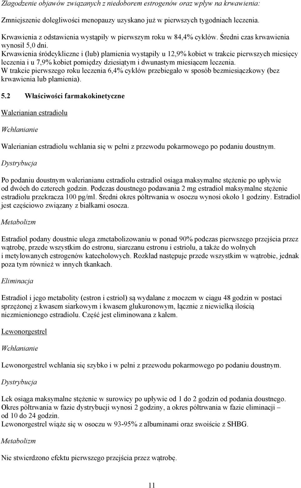 Krwawienia śródcykliczne i (lub) plamienia wystąpiły u 12,9% kobiet w trakcie pierwszych miesięcy leczenia i u 7,9% kobiet pomiędzy dziesiątym i dwunastym miesiącem leczenia.