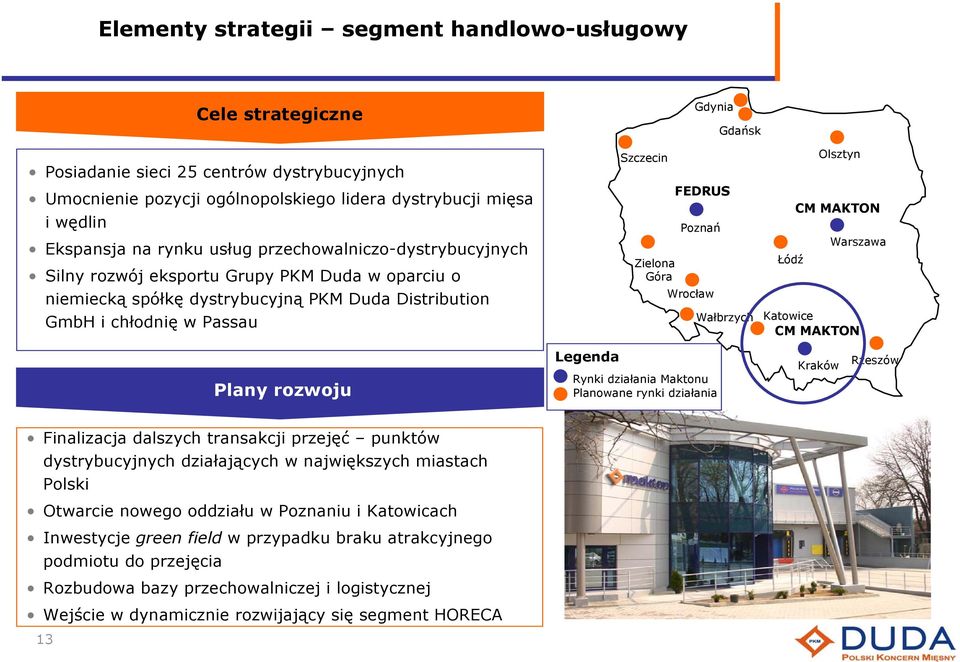 FEDRUS Poznań Wrocław Gdańsk Wałbrzych Łódź Katowice Olsztyn CM MAKTON Warszawa CM MAKTON Plany rozwoju Legenda Rynki działania Maktonu Planowane rynki działania Kraków Rzeszów Finalizacja dalszych