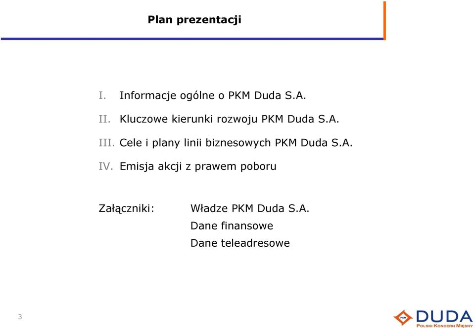 Cele i plany linii biznesowych PKM Duda S.A. IV.