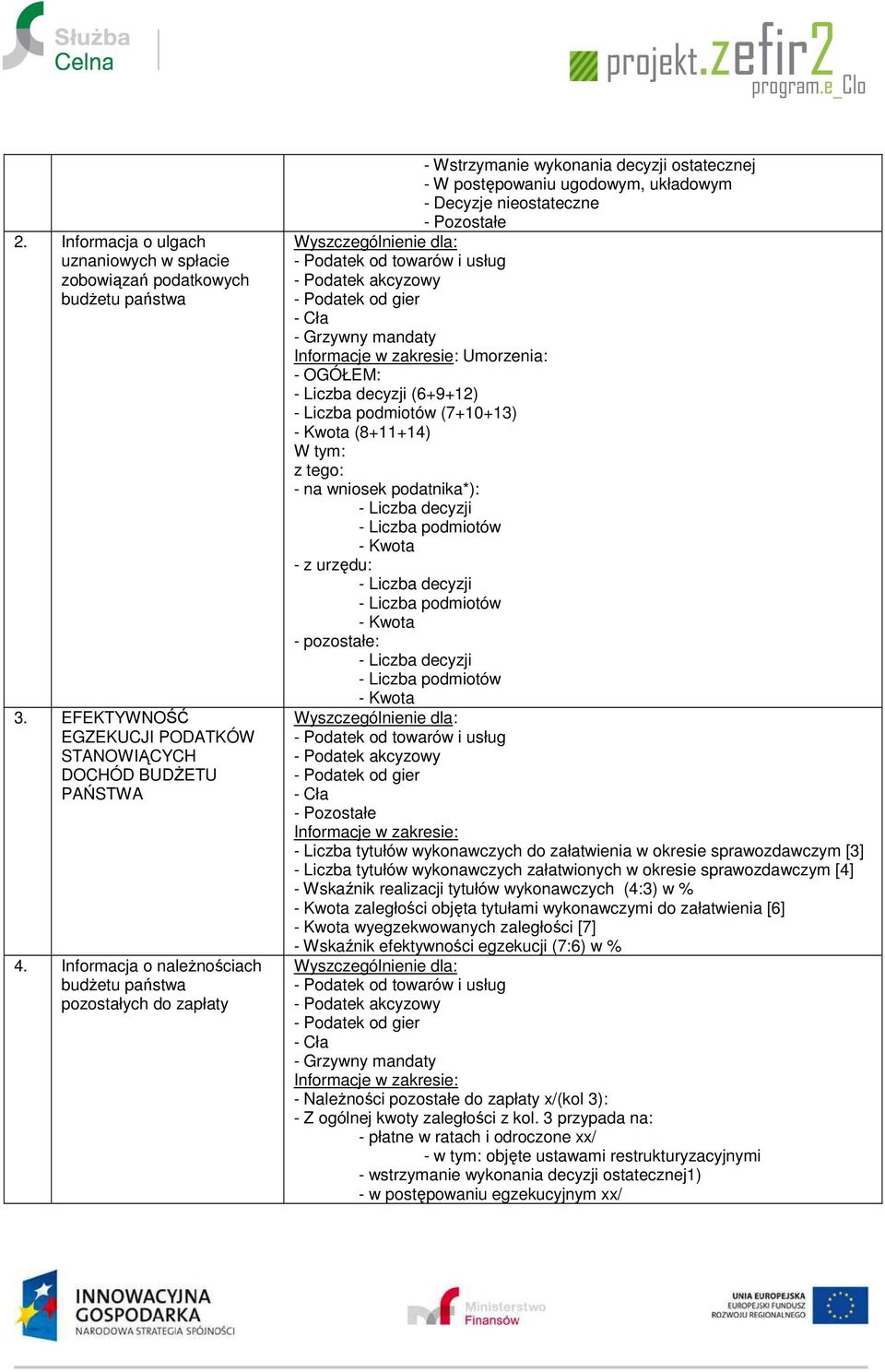 OGÓŁEM: - Liczba decyzji (6+9+12) - Liczba podmiotów (7+10+13) - Kwota (8+11+14) W tym: z tego: - na wniosek podatnika*): - Liczba decyzji - Liczba podmiotów - Kwota - z urzędu: - Liczba decyzji -