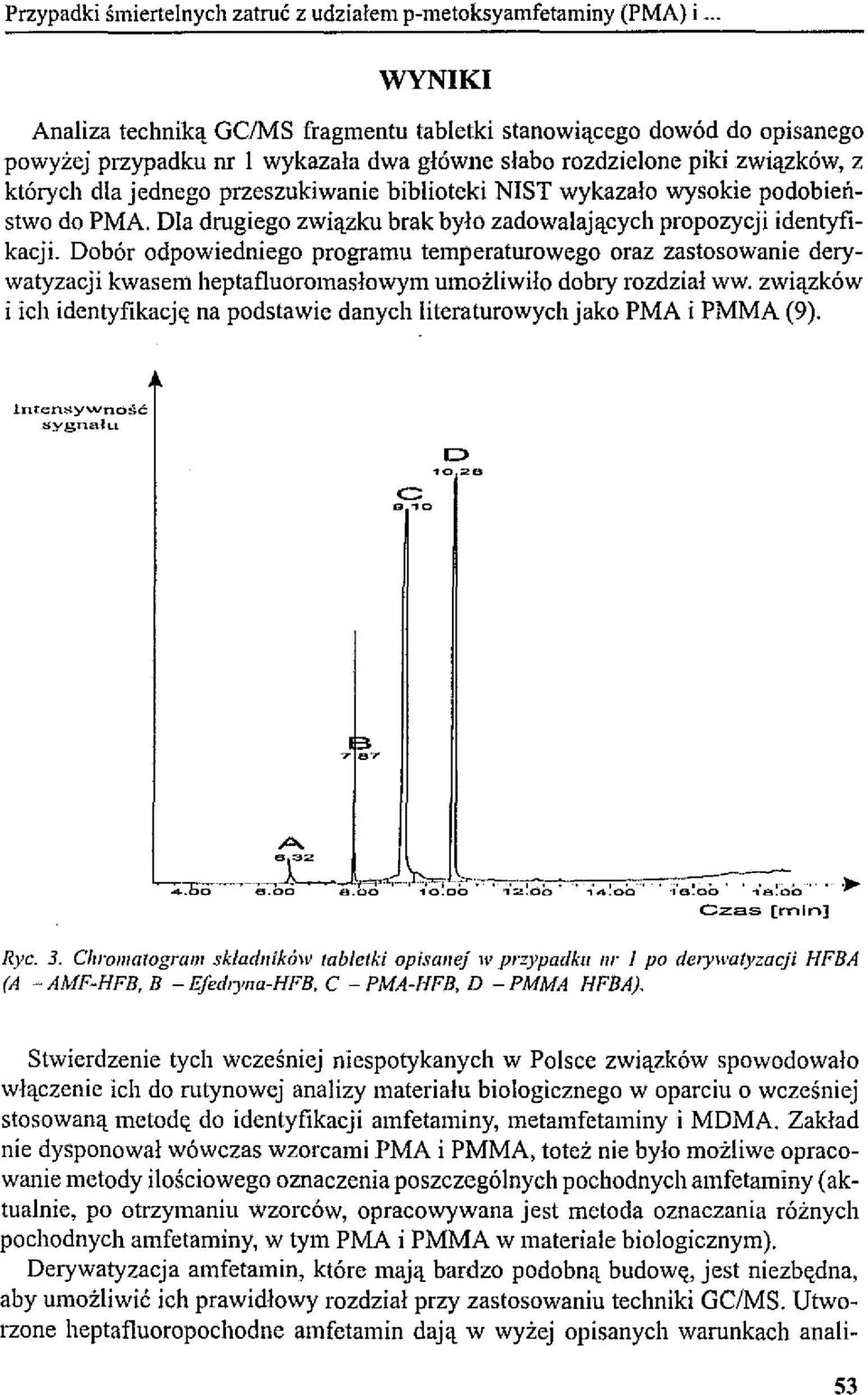 biblioteki NIST wykazało wysokie podobieństwo do PMA. Dla drugiego związku brak było zadowalających propozycji identyfikacji.