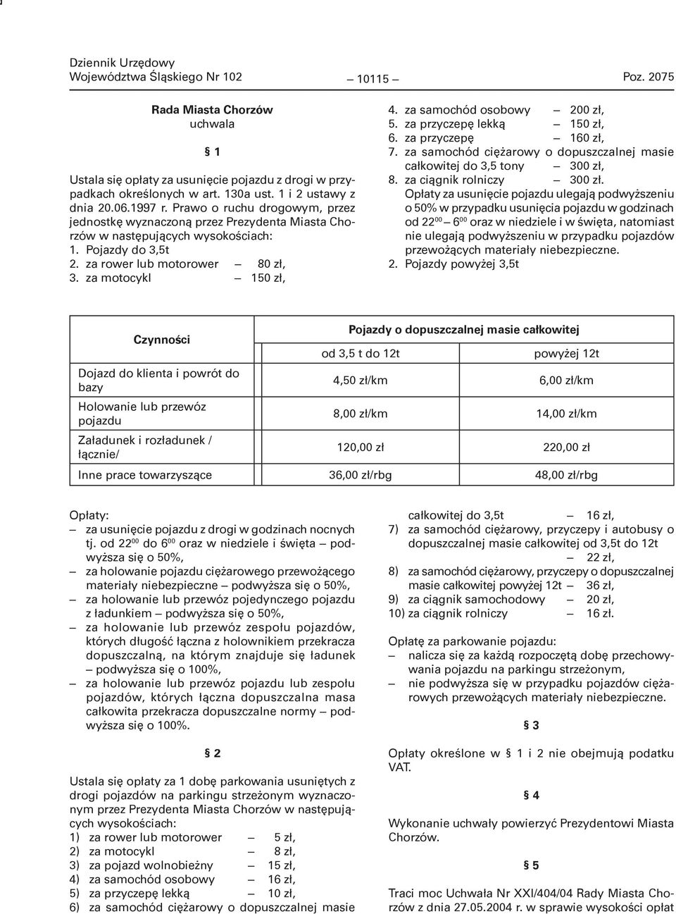 za samochód osobowy 200 zł, 5. za przyczepę lekką 150 zł, 6. za przyczepę 160 zł, 7. za samochód ciężarowy o dopuszczalnej masie całkowitej do 3,5 tony 300 zł, 8. za ciągnik rolniczy 300 zł.