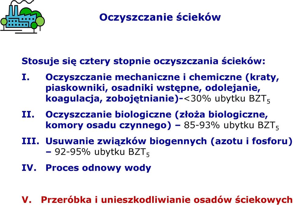 zobojętnianie)-<30% ubytku BZT 5 II.