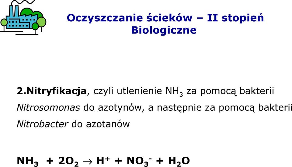 bakterii Nitrosomonasdo azotynów, a następnie za