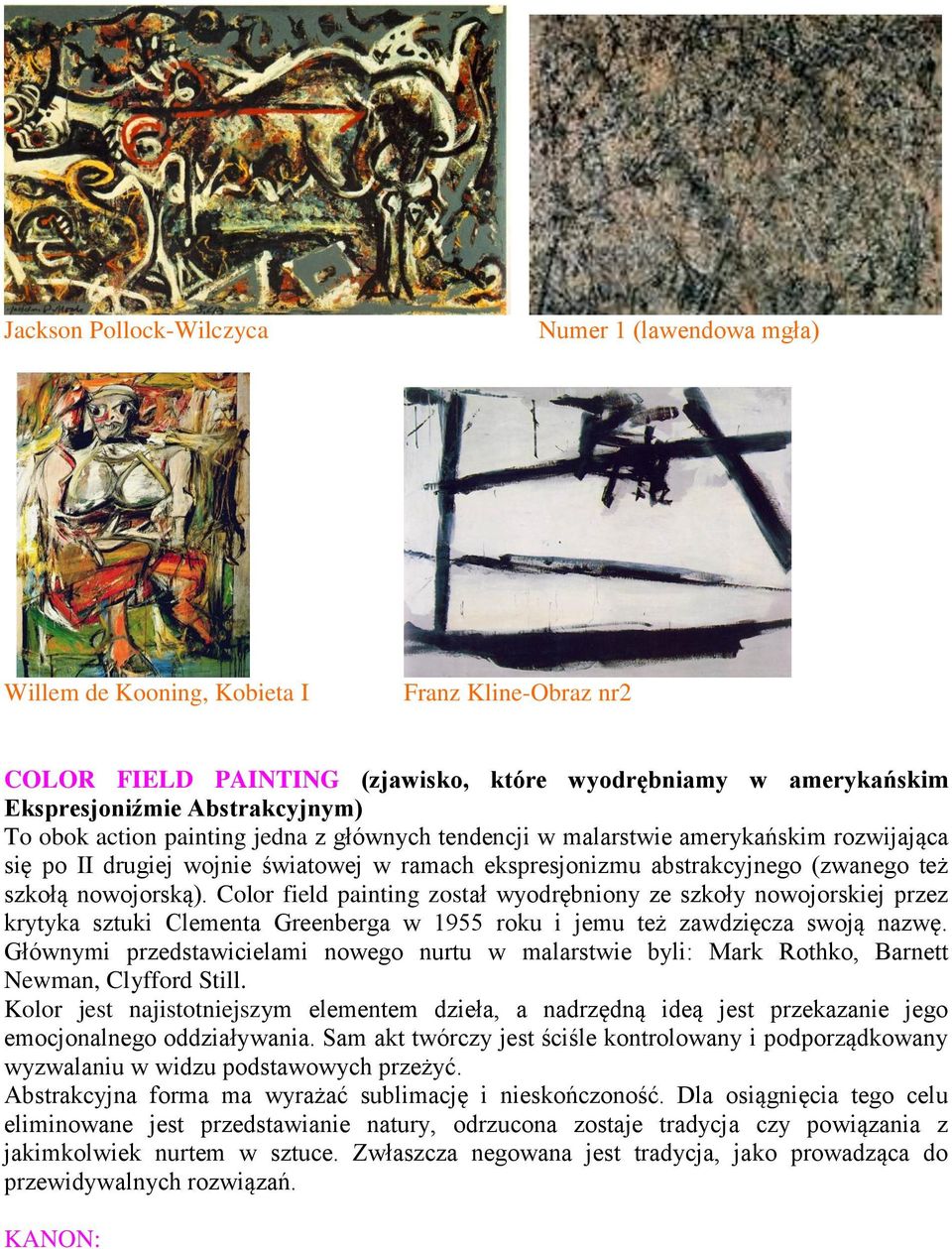 Color field painting został wyodrębniony ze szkoły nowojorskiej przez krytyka sztuki Clementa Greenberga w 1955 roku i jemu też zawdzięcza swoją nazwę.