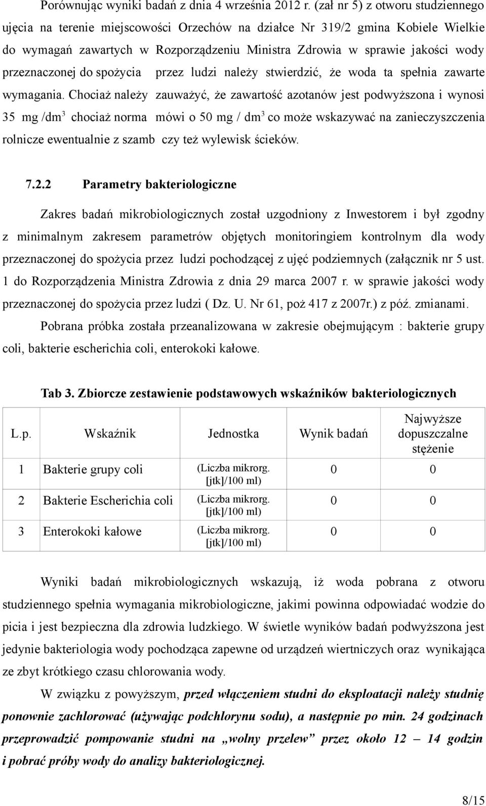 przeznaczonej do spożycia przez ludzi należy stwierdzić, że woda ta spełnia zawarte wymagania.