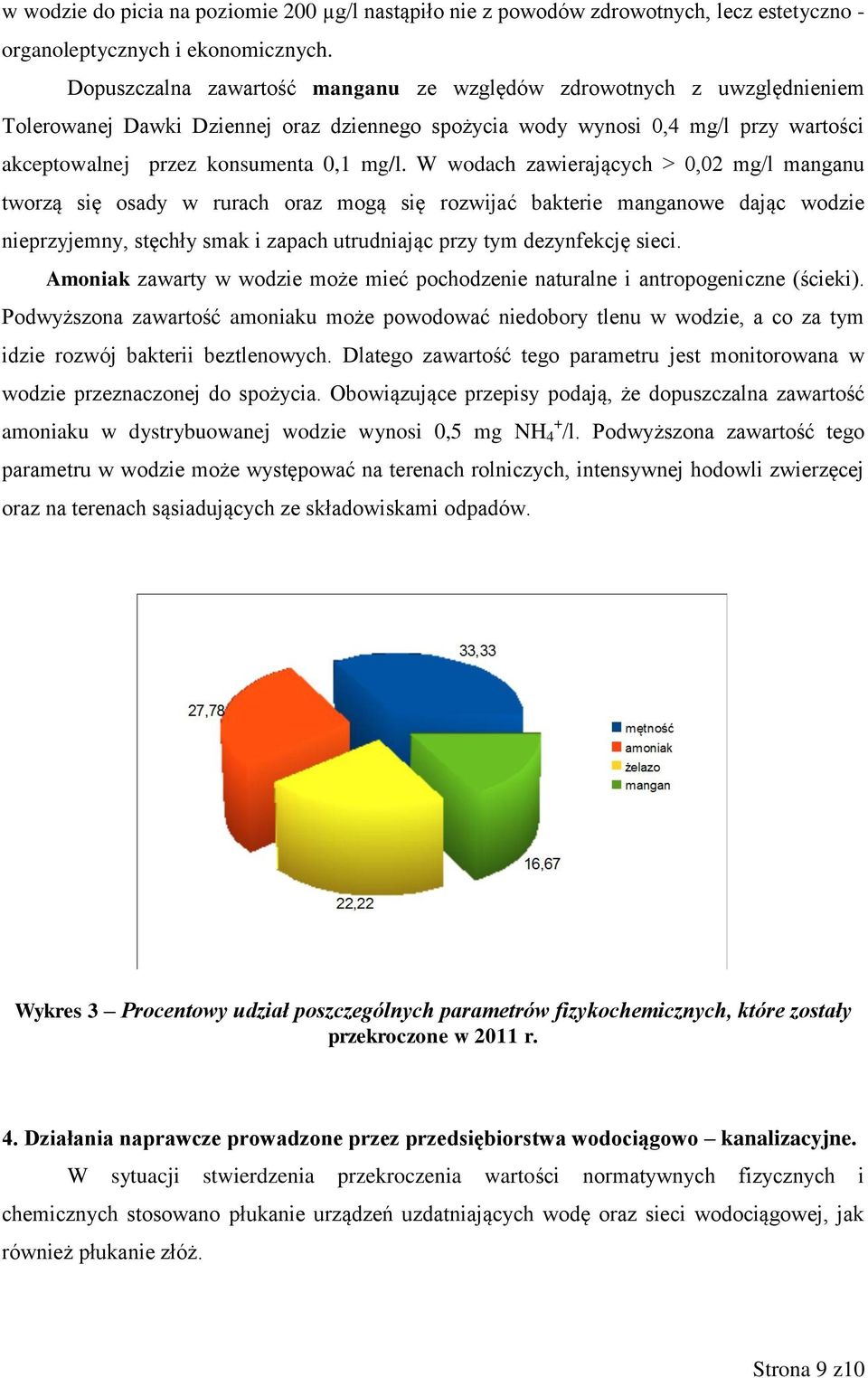 W wodach zawierających > 0,02 mg/l manganu tworzą się osady w rurach oraz mogą się rozwijać bakterie manganowe dając wodzie nieprzyjemny, stęchły smak i zapach utrudniając przy tym dezynfekcję sieci.