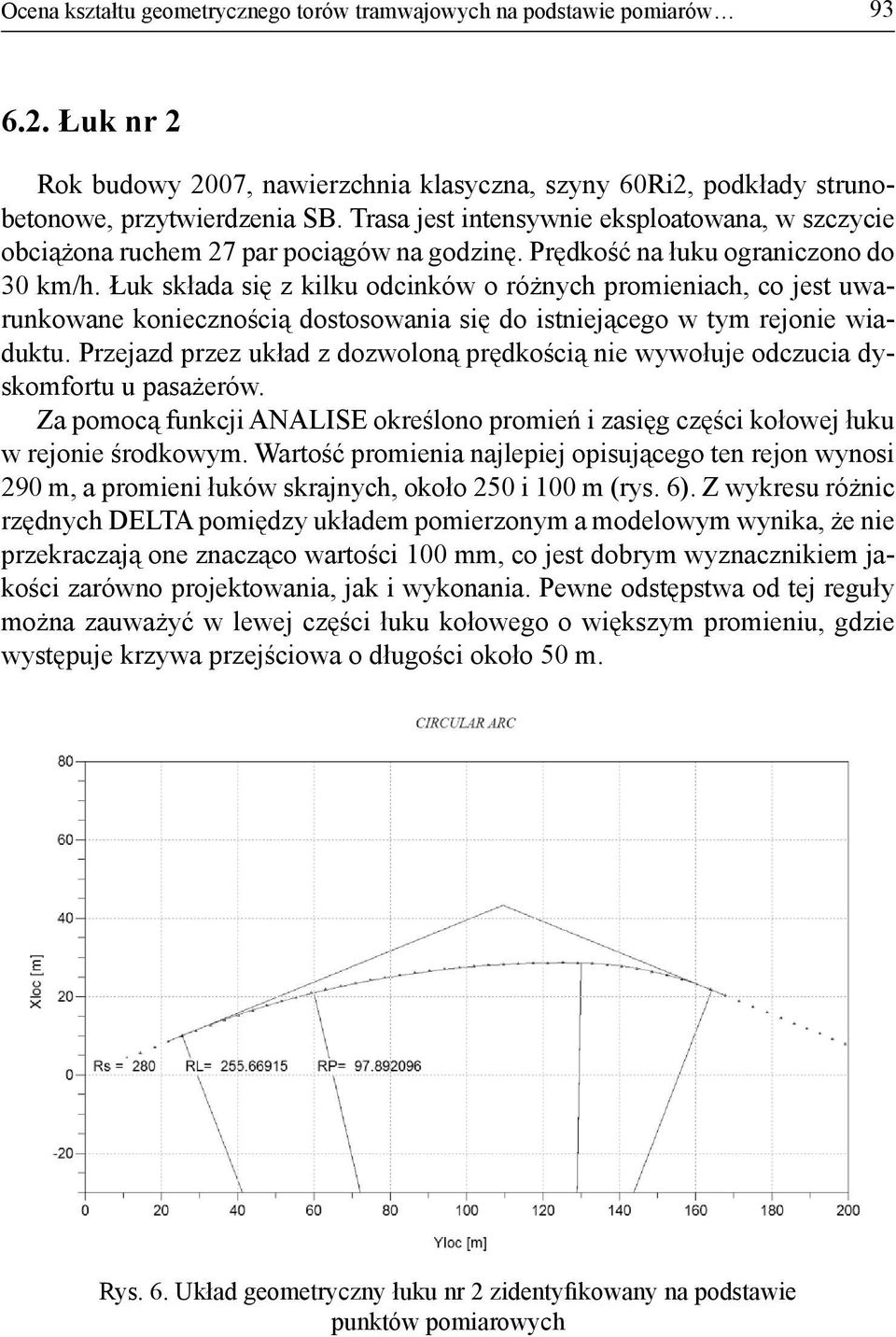 Łuk składa się z kilku odcinków o różnych promieniach, co jest uwarunkowane koniecznością dostosowania się do istniejącego w tym rejonie wiaduktu.