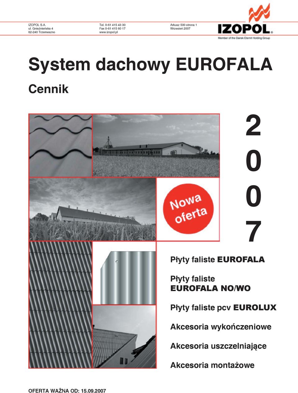 pl Arkusz 0 strona 1 Wrzesień 2007 System dachowy Cennik 2 0 0 7 Płyty faliste