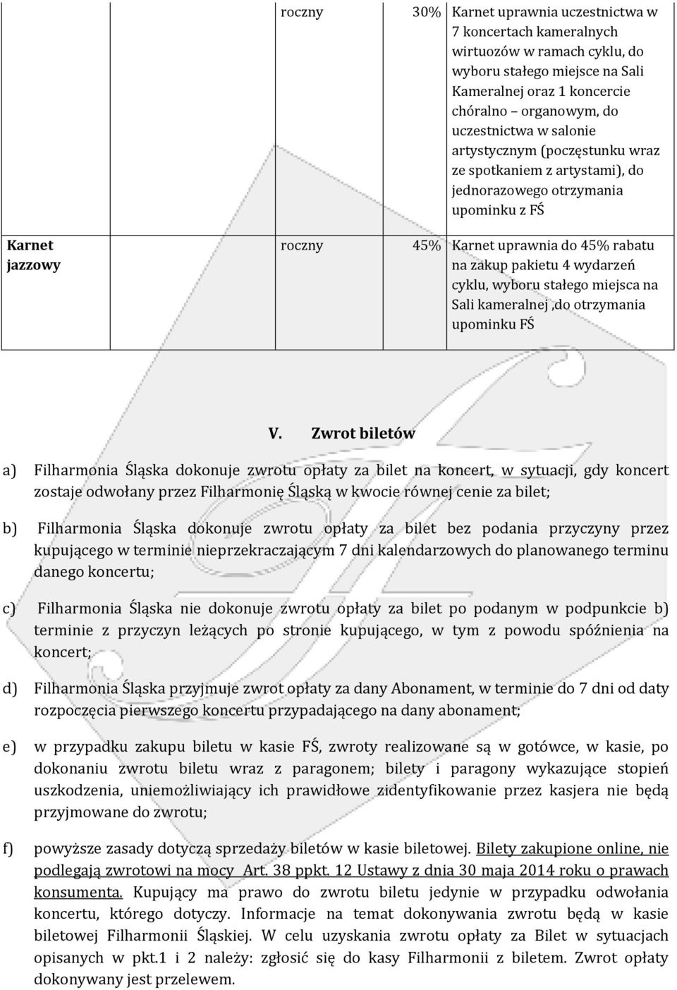 stałego miejsca na Sali kameralnej,do otrzymania upominku FŚ V.