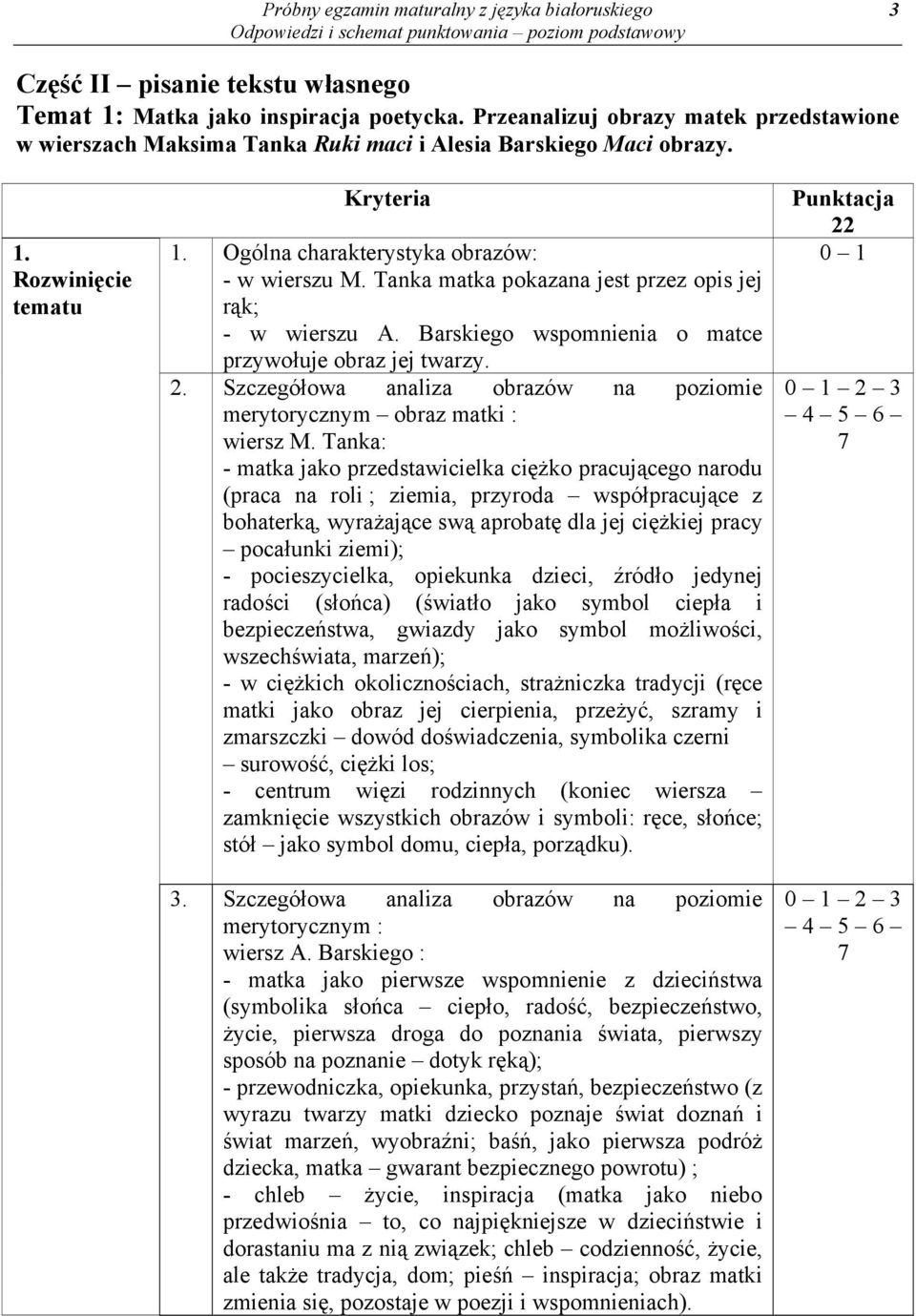 Tanka matka pokazana jest przez opis jej rąk; - w wierszu A. Barskiego wspomnienia o matce przywołuje obraz jej twarzy. 2. Szczegółowa analiza obrazów na poziomie merytorycznym obraz matki : wiersz M.