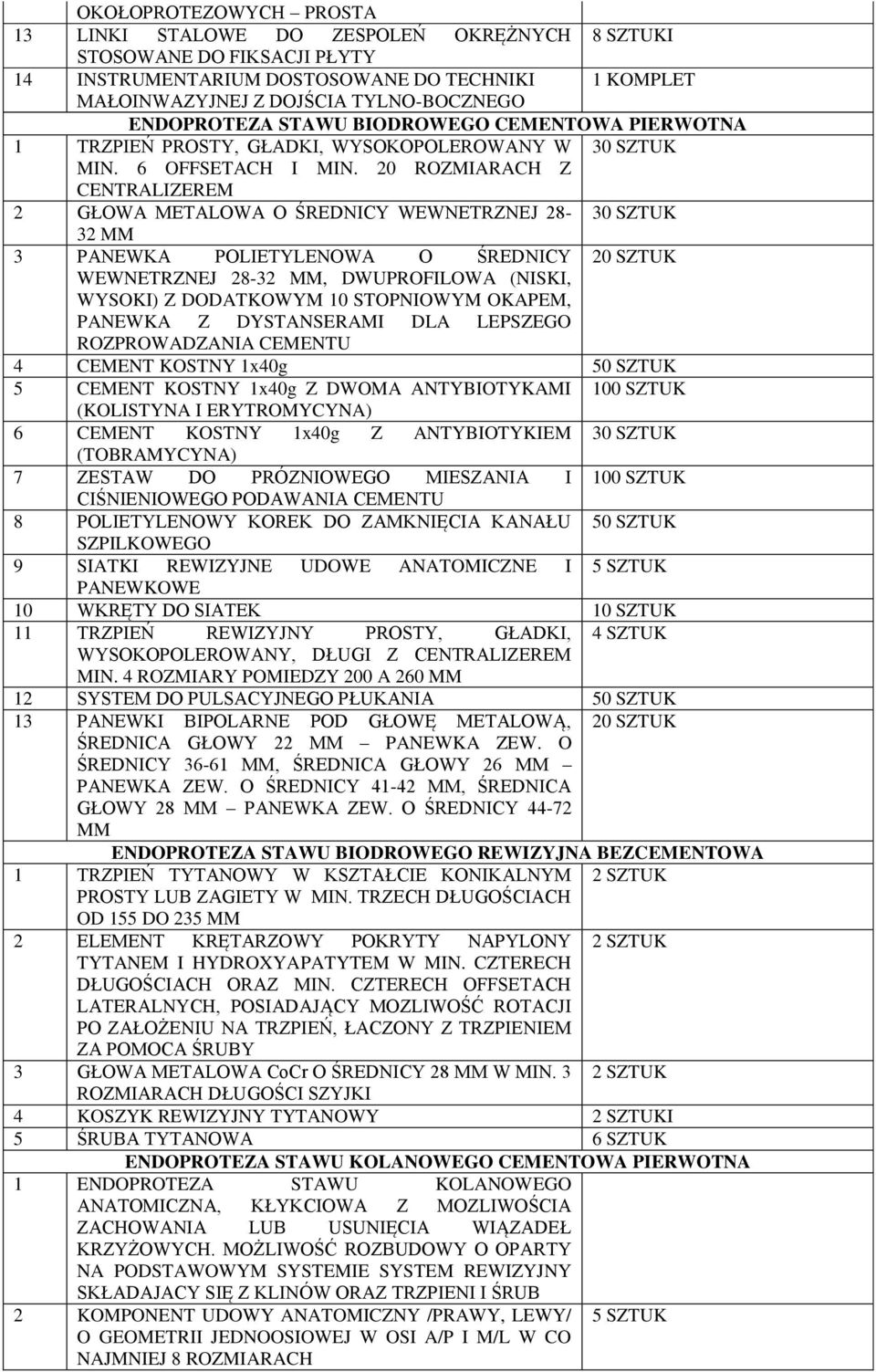 20 ROZMIARACH Z CENTRALIZEREM 2 GŁOWA METALOWA O ŚREDNICY WEWNETRZNEJ 28-30 SZTUK 32 MM 3 PANEWKA POLIETYLENOWA O ŚREDNICY 20 SZTUK WEWNETRZNEJ 28-32 MM, DWUPROFILOWA (NISKI, WYSOKI) Z DODATKOWYM 10