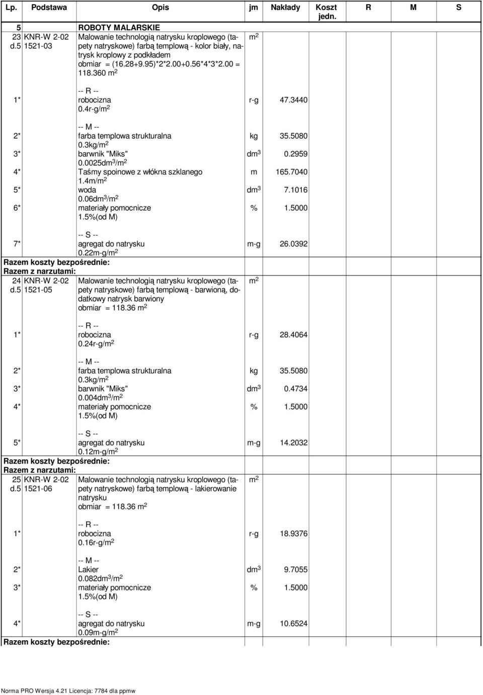 4m/ 5* woda 0.06dm 3 / 6* materia y pomocnicze m-g 26.0392 7* agregat do natrysku 0.22m-g/ 24 KNR-W 2-02 d.
