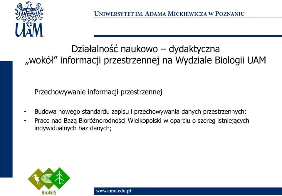 standardu zapisu i przechowywania danych przestrzennych; Prace nad Bazą