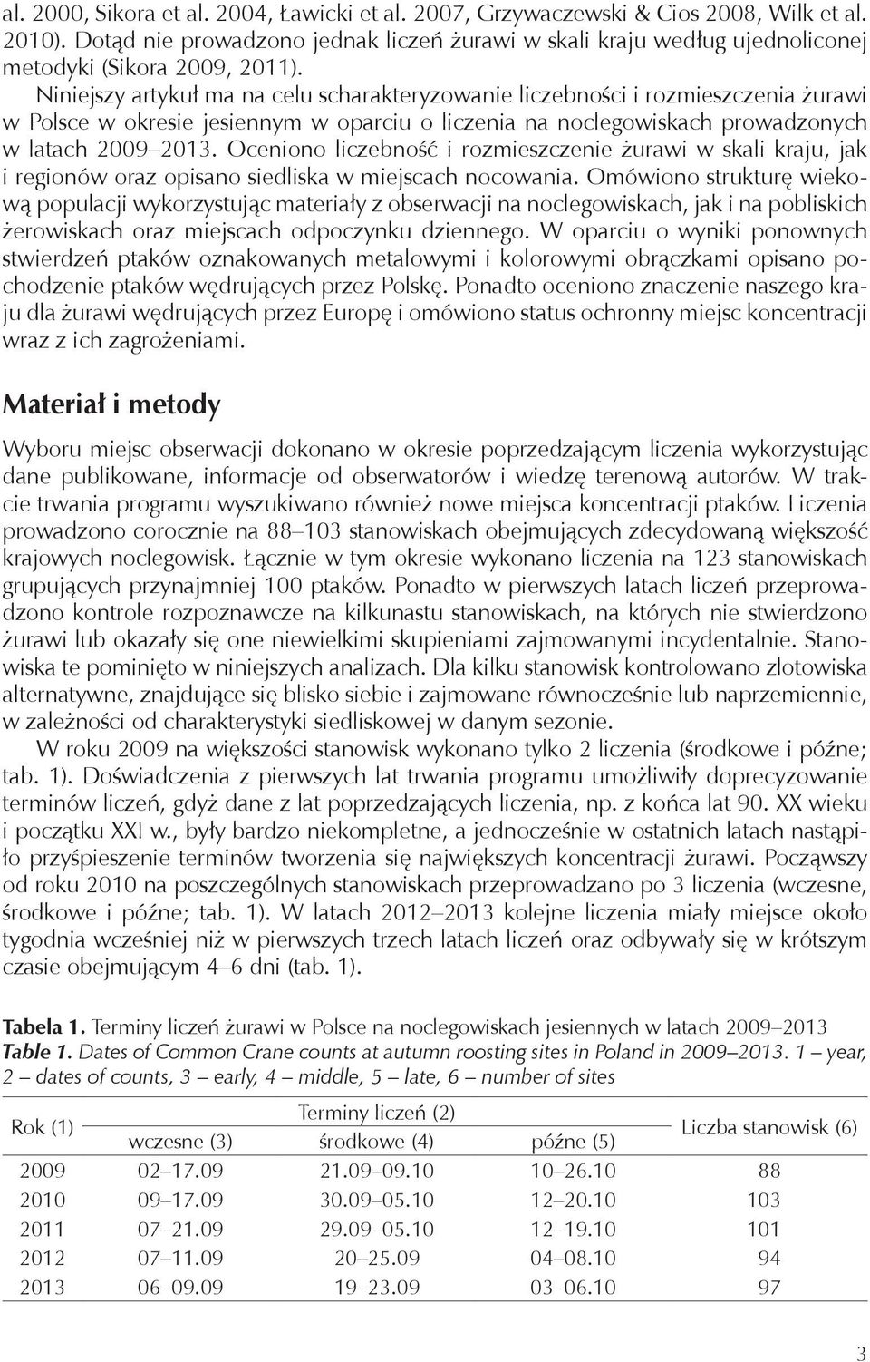 Niniejszy artykuł ma na celu scharakteryzowanie liczebności i rozmieszczenia żurawi w Polsce w okresie jesiennym w oparciu o liczenia na noclegowiskach prowadzonych w latach 2009 2013.