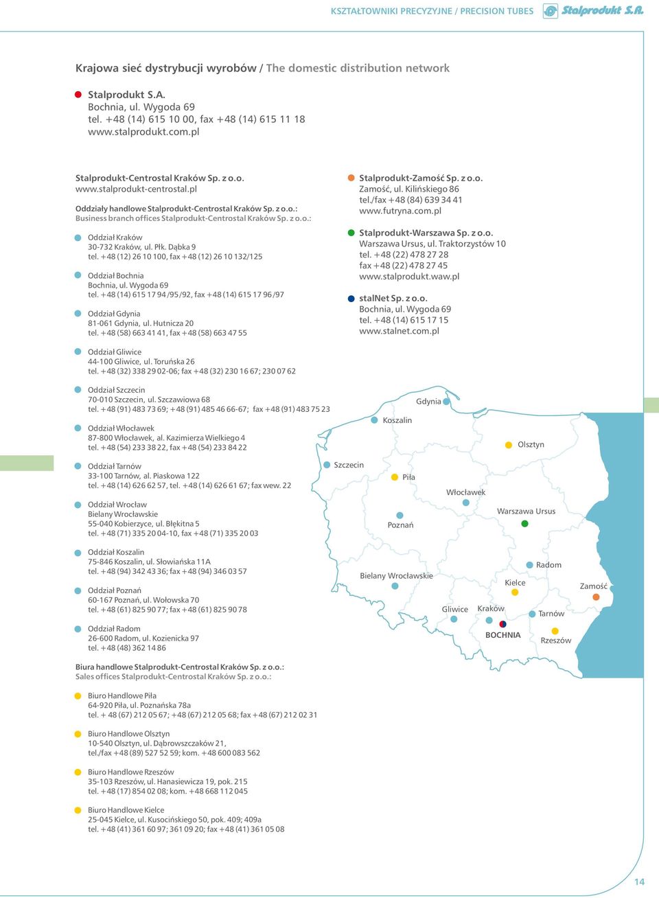 z o.o.: Oddział Kraków 30-732 Kraków, ul. Płk. Dąbka 9 tel. +48 (12) 26 10 100, fax +48 (12) 26 10 132/125 Oddział Bochnia Bochnia, ul. Wygoda 69 tel.