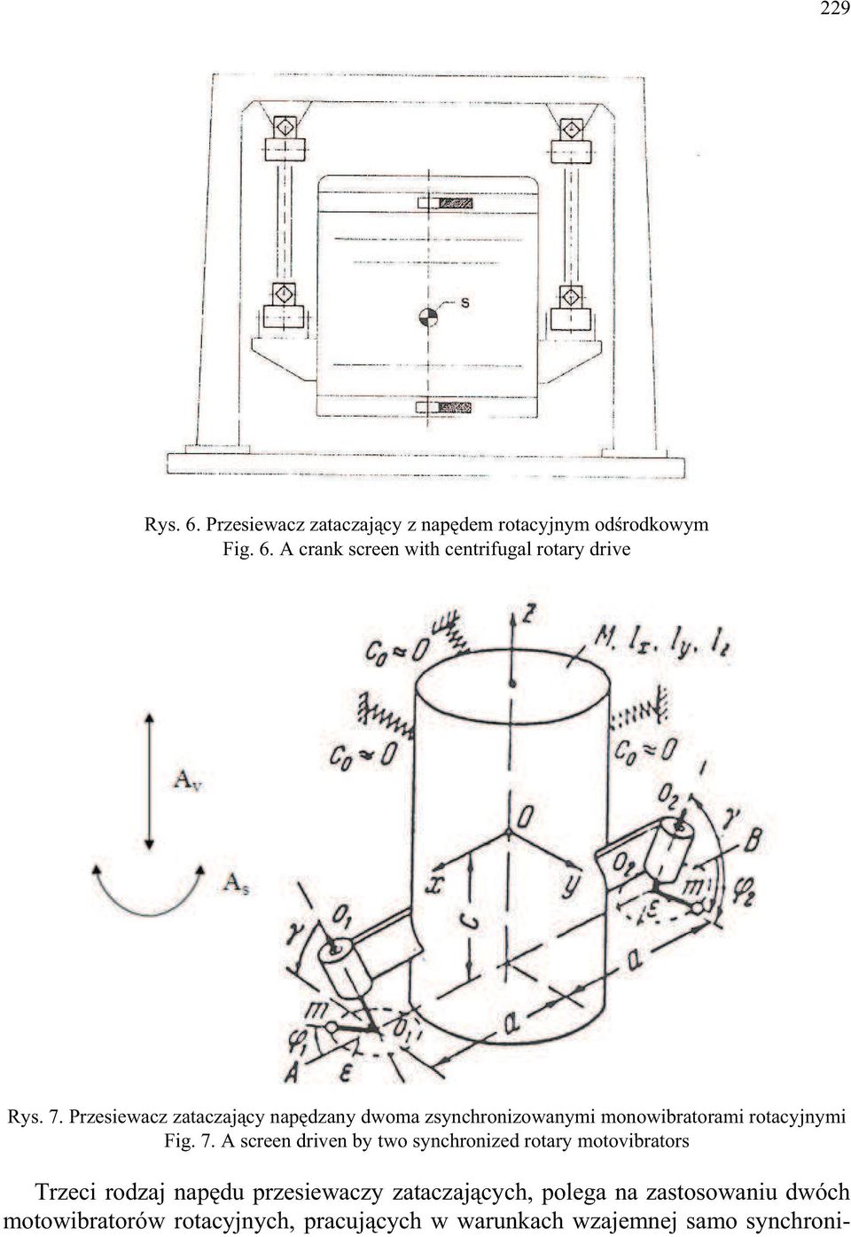 A screen driven by two synchronized rotary motovibrators Trzeci rodzaj nap du przesiewaczy zataczaj cych,