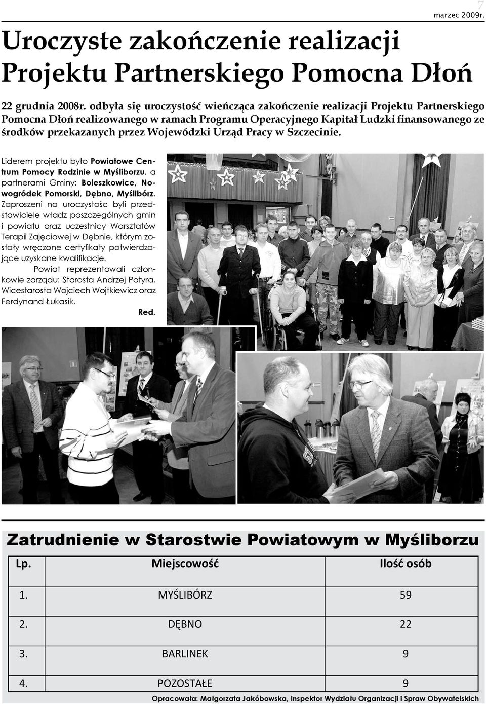 Wojewódzki Urząd Pracy w Szczecinie. Liderem projektu było Powiatowe Centrum Pomocy Rodzinie w Myśliborzu, a partnerami Gminy: Boleszkowice, Nowogródek Pomorski, Dębno, Myślibórz.