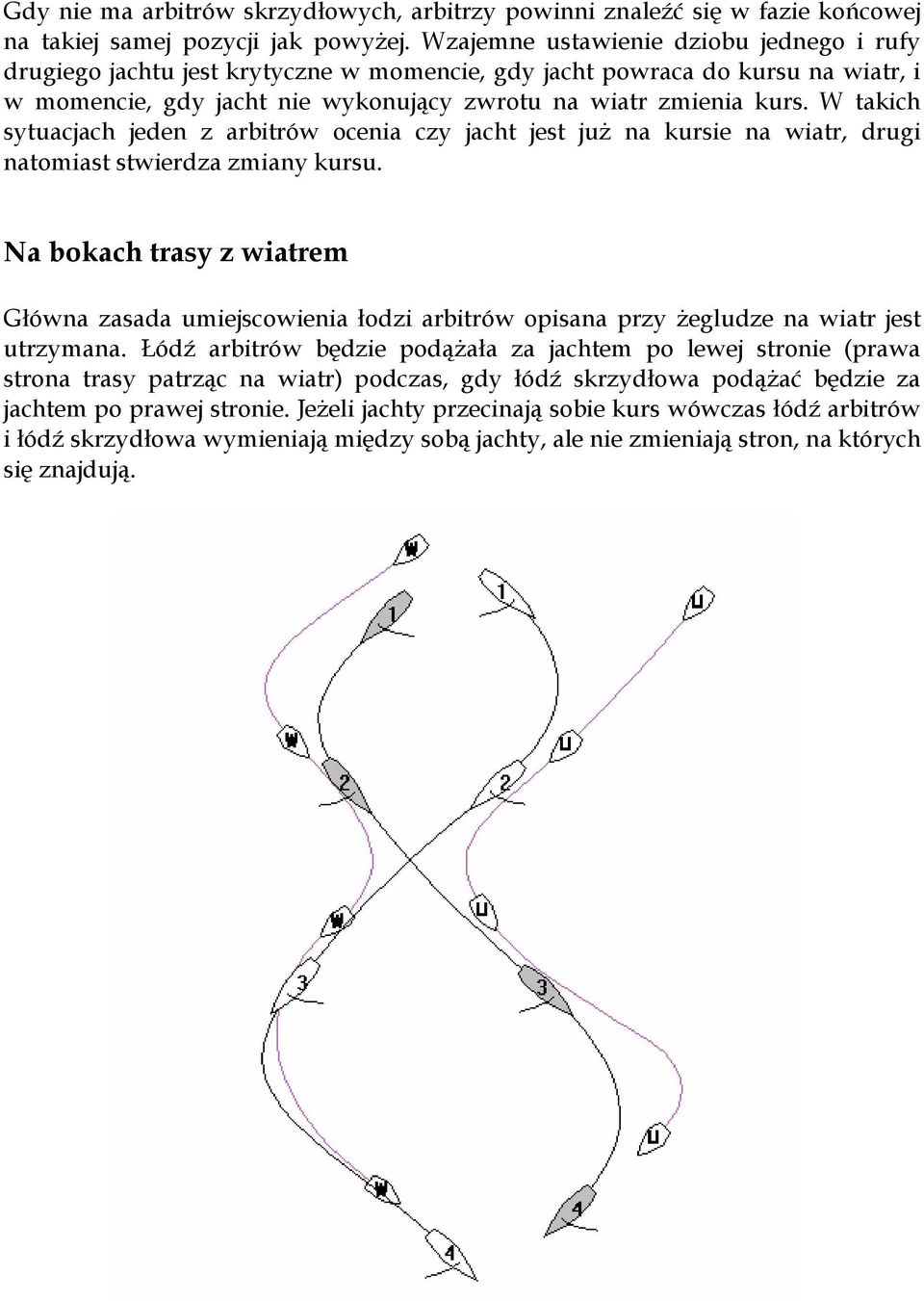 W takich sytuacjach jeden z arbitrów ocenia czy jacht jest już na kursie na wiatr, drugi natomiast stwierdza zmiany kursu.