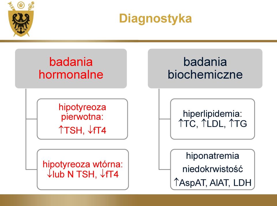 hiperlipidemia: TC, LDL, TG hipotyreoza wtórna: