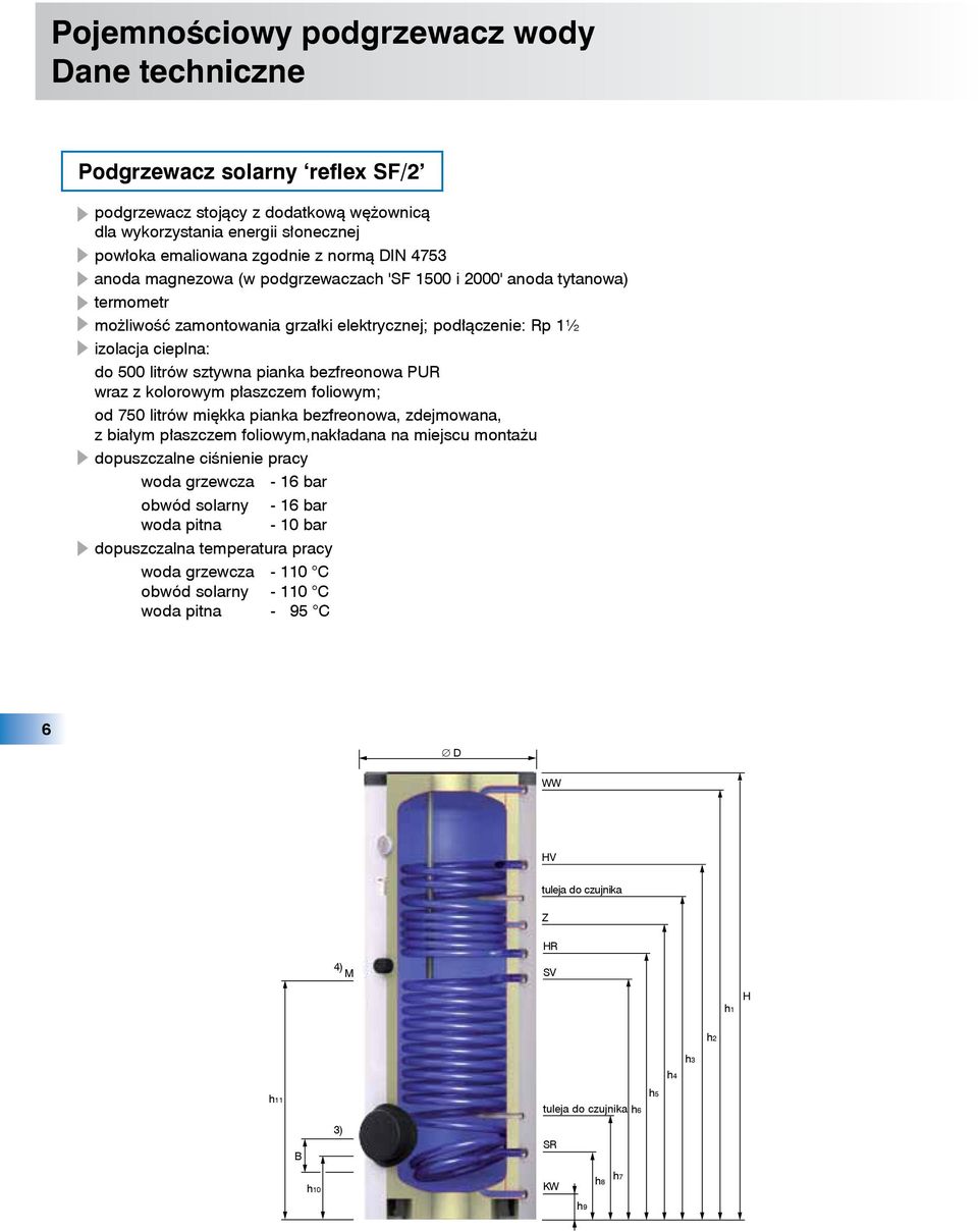 kolorowym płaszczem foliowym; od 750 litrów miękka pianka bezfreonowa, zdejmowana, z białym płaszczem foliowym,nakładana na miejscu montażu dopuszczalne ciśnienie pracy woda grzewcza - 16 bar obwód