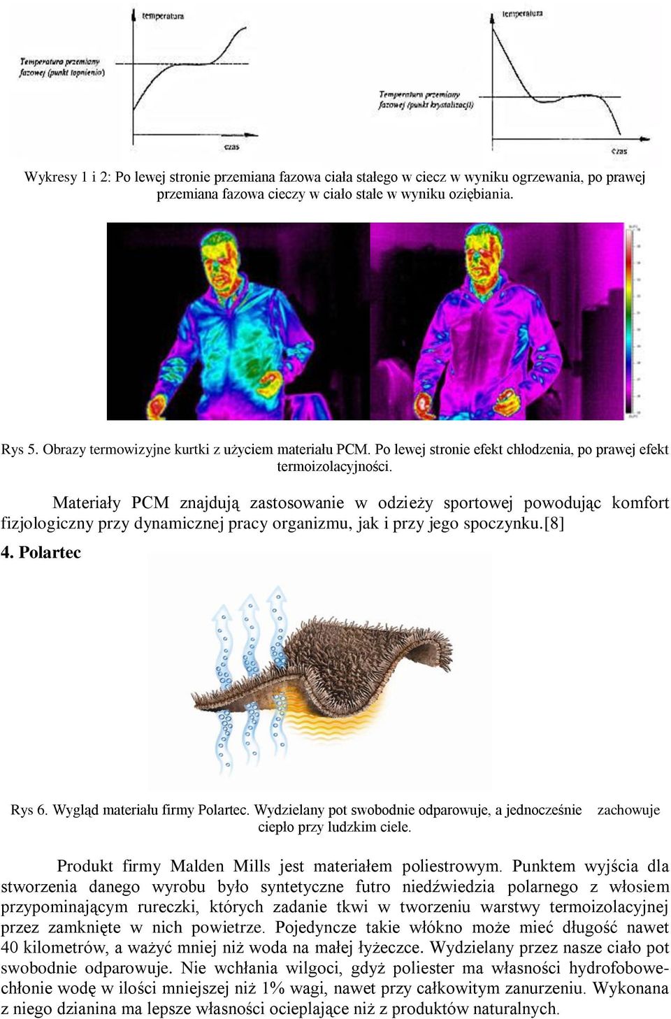 Materiały PCM znajdują zastosowanie w odzieży sportowej powodując komfort fizjologiczny przy dynamicznej pracy organizmu, jak i przy jego spoczynku.[8] 4. Polartec Rys 6.