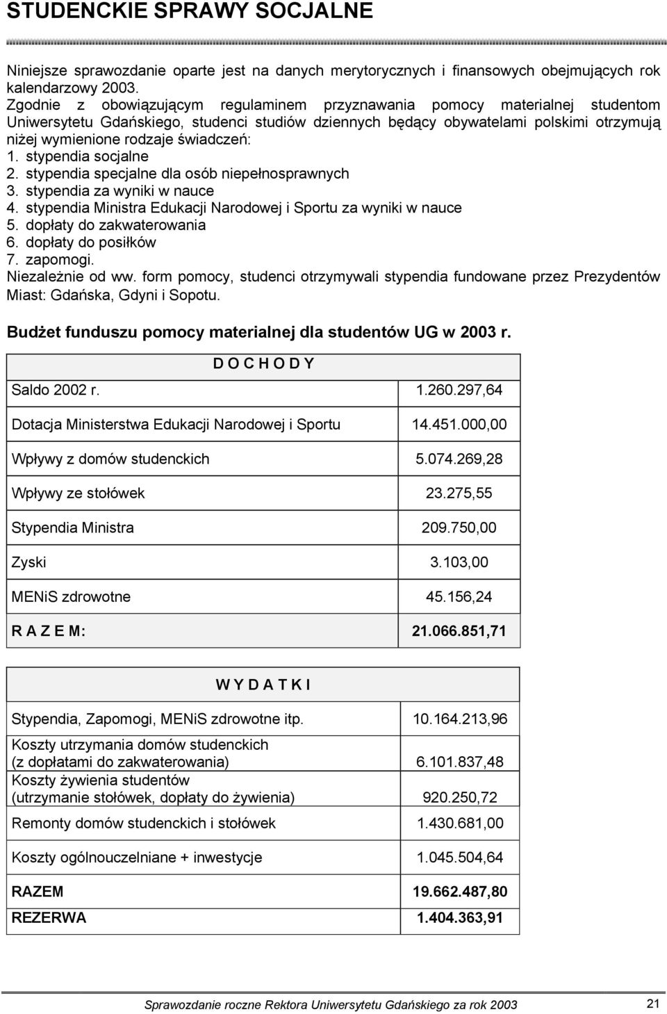 świadczeń: 1. stypendia socjalne 2. stypendia specjalne dla osób niepełnosprawnych 3. stypendia za wyniki w nauce 4. stypendia Ministra Edukacji Narodowej i Sportu za wyniki w nauce 5.