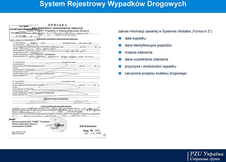 identyfikacyjne pojazdów miejsce zdarzenia dane uczestników