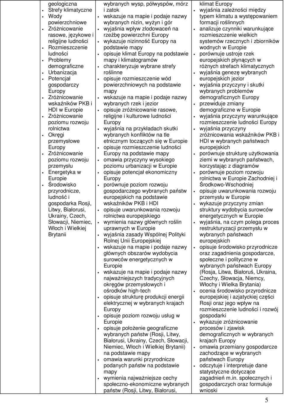 nizin, wyżyn i gór wyjaśnia wpływ zlodowaceń na rzeźbę powierzchni wykazuje nizinność na podstawie opisuje klimat na podstawie i klimatogramów charakteryzuje wybrane strefy roślinne opisuje