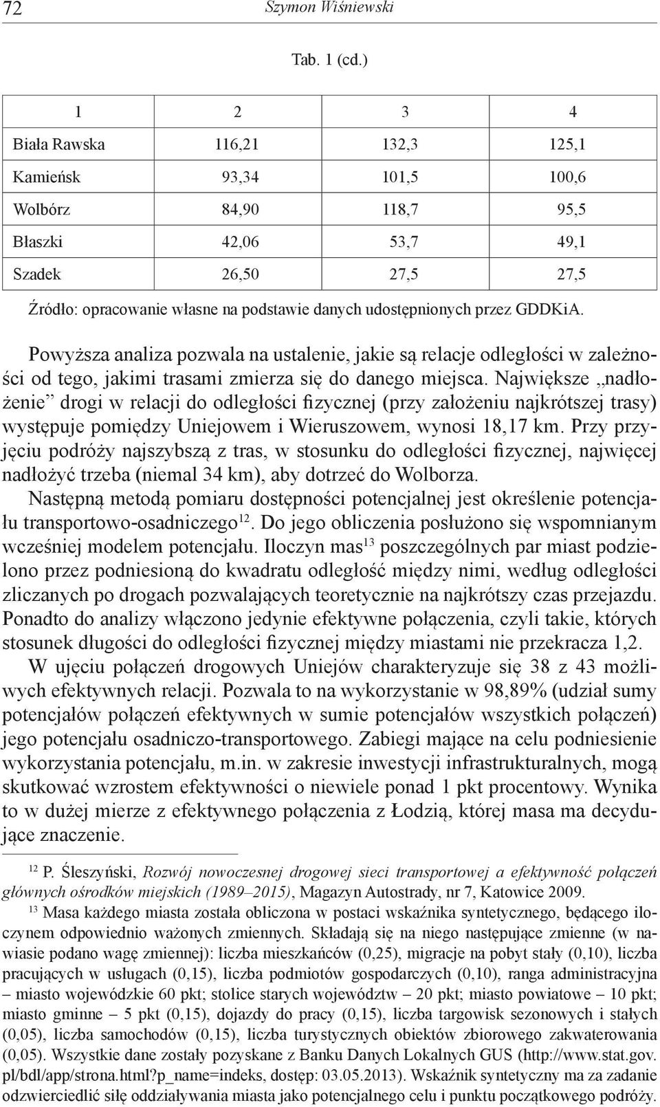 udostępnionych przez GDDKiA. Powyższa analiza pozwala na ustalenie, jakie są relacje odległości w zależności od tego, jakimi trasami zmierza się do danego miejsca.