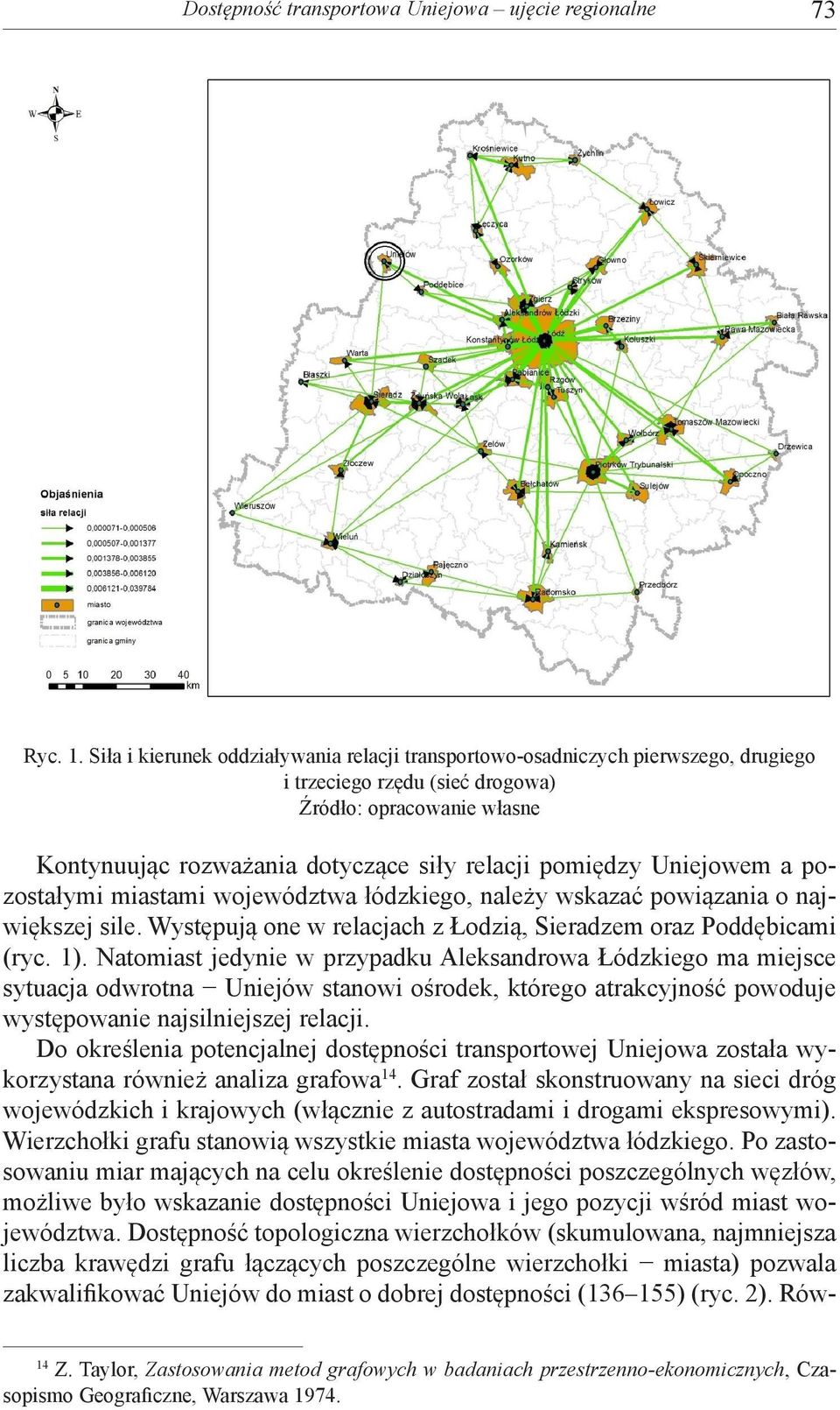 Uniejowem a pozostałymi miastami województwa łódzkiego, należy wskazać powiązania o największej sile. Występują one w relacjach z Łodzią, Sieradzem oraz Poddębicami (ryc. 1).