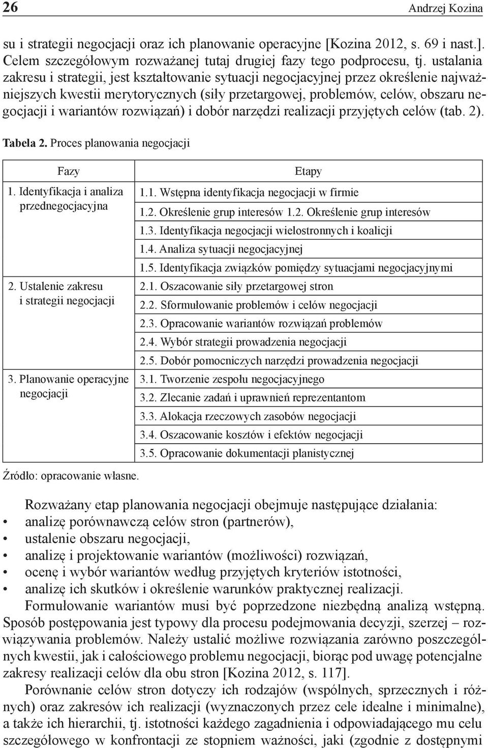 rozwiązań) i dobór narzędzi realizacji przyjętych celów (tab. 2). Tabela 2. Proces planowania negocjacji Fazy 1. Identyfikacja i analiza przednegocjacyjna 2.