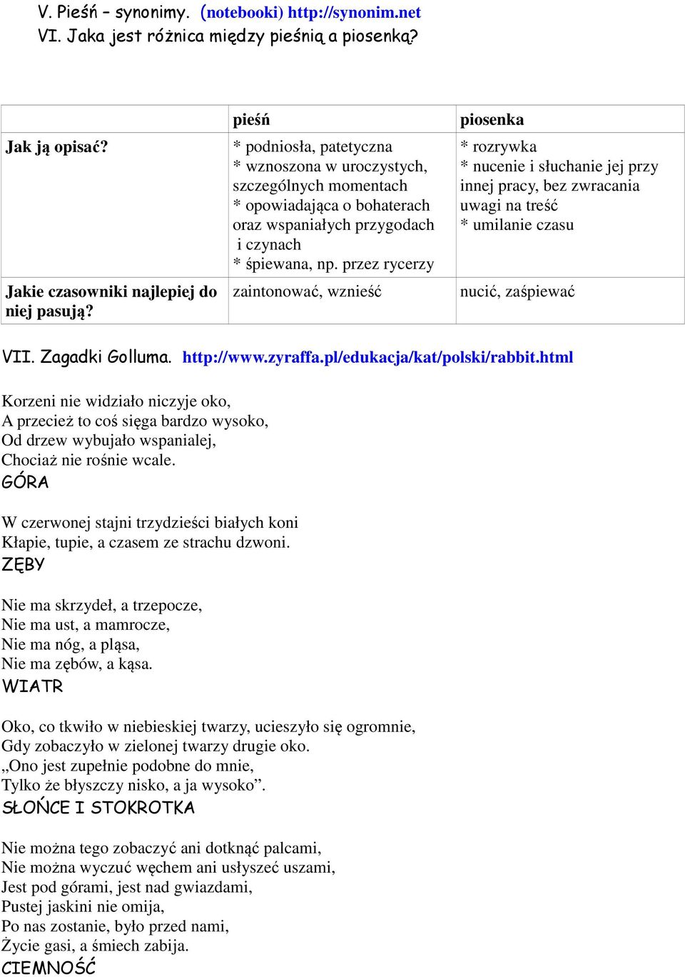 przez rycerzy zaintonować, wznieść piosenka * rozrywka * nucenie i słuchanie jej przy innej pracy, bez zwracania uwagi na treść * umilanie czasu nucić, zaśpiewać VII. Zagadki Golluma. http://www.