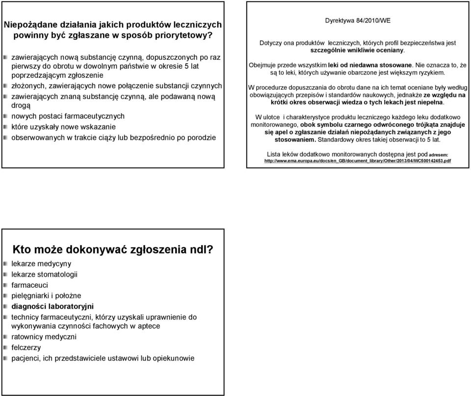 czynnych zawierających znaną substancję czynną, ale podawaną nową drogą nowych postaci farmaceutycznych które uzyskały nowe wskazanie obserwowanych w trakcie ciąży lub bezpośrednio po porodzie
