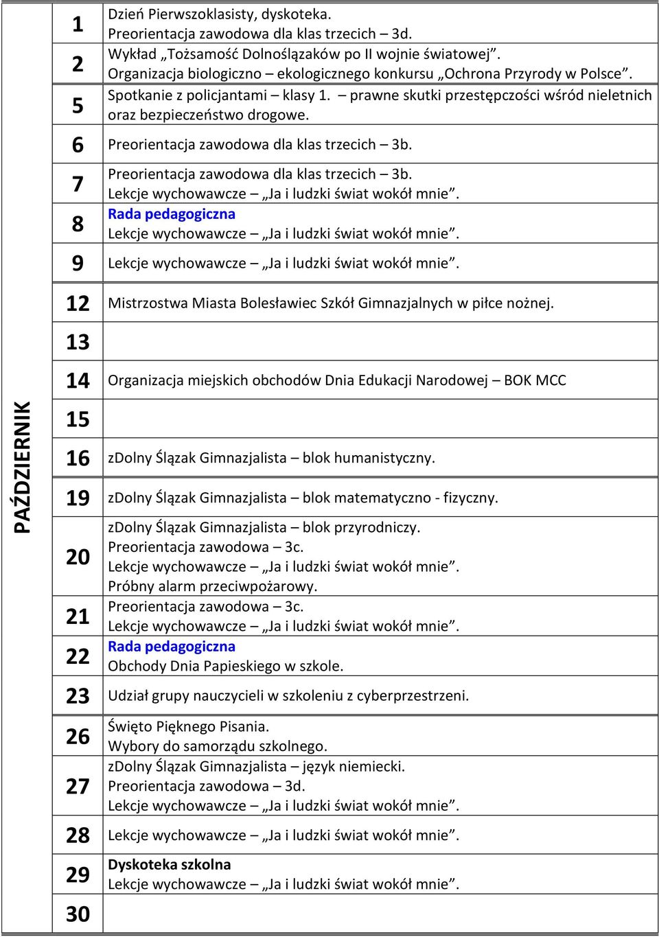 6 Preorientacja zawodowa dla klas trzecich 3b. 7 Preorientacja zawodowa dla klas trzecich 3b. 9 1 Mistrzostwa Miasta Bolesławiec Szkół Gimnazjalnych w piłce nożnej.