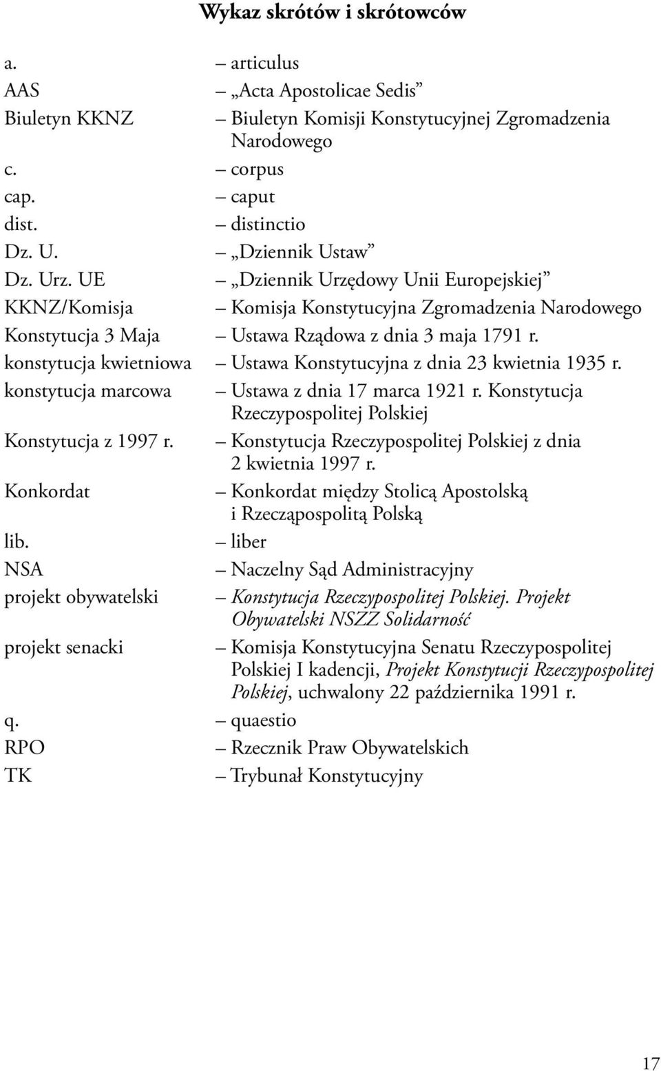 konstytucja kwietniowa Ustawa Konstytucyjna z dnia 23 kwietnia 1935 r. konstytucja marcowa Ustawa z dnia 17 marca 1921 r. Konstytucja Rzeczypospolitej Polskiej Konstytucja z 1997 r.