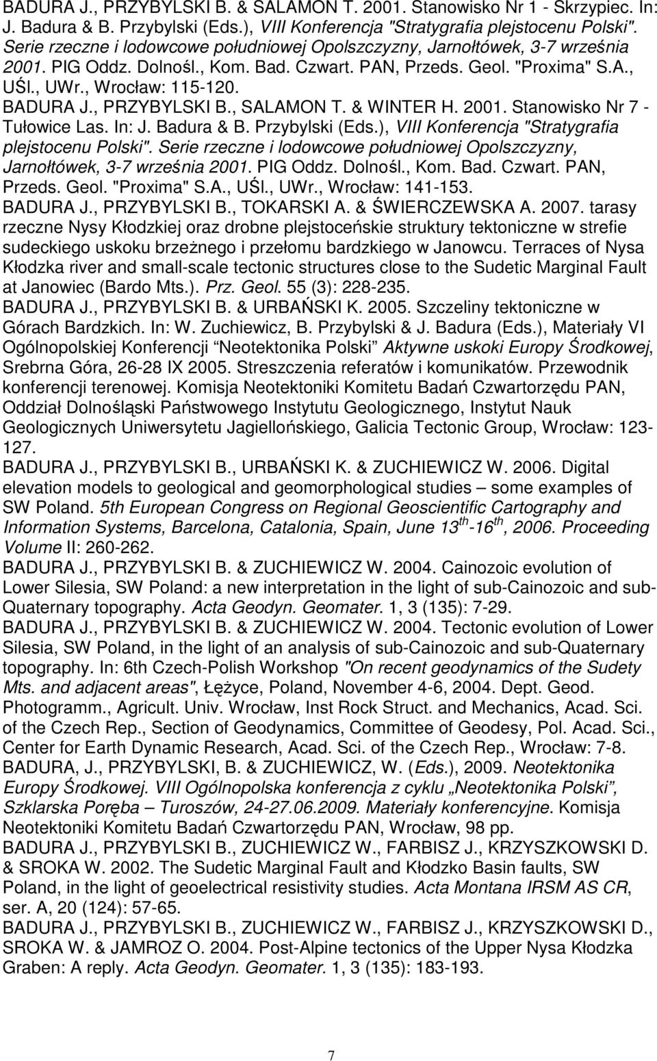 , PRZYBYLSKI B., SALAMON T. & WINTER H. 2001. Stanowisko Nr 7 - Tułowice Las. In: J. Badura & B. Przybylski (Eds.), VIII Konferencja "Stratygrafia plejstocenu Polski".